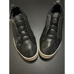 Black‎ Leather Slip On Sneakers Platform Casual Comfort Walking Shoes